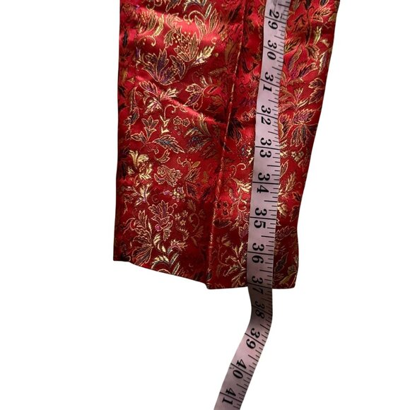 Metallic Jacquard Tapered Leg Pants Women's Orange Floral Bohemian Hippie - Picture 5 of 7